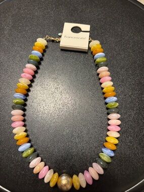 Francesca's Collections Pastel Multicolor Disc Bead Necklace with Gold Accent